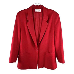 DUMAS Womens Sz XL 100% Pure Wool Blazer Lined Holiday Red Career Wear Old Money